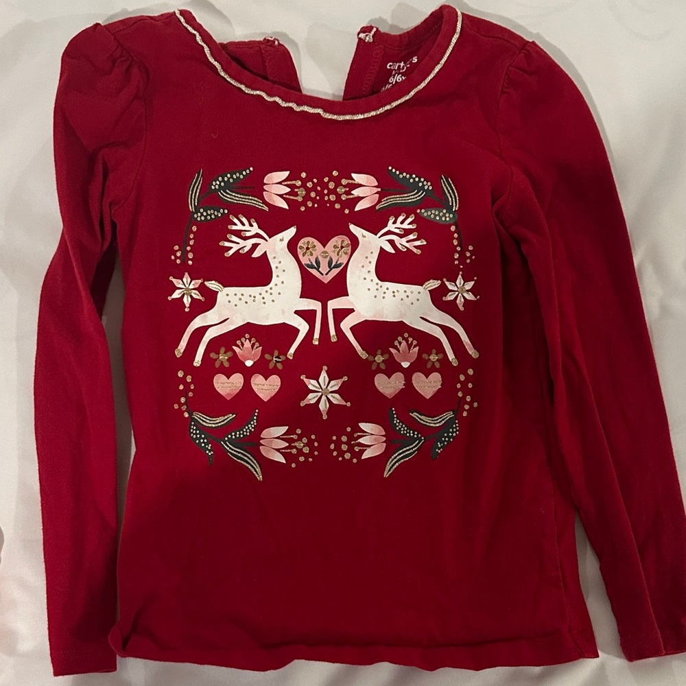 Carter's Red Long Sleeve Reindeer Tee